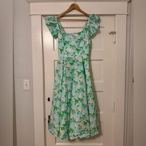 Hill House Daphne light blue and pink rose dress, size XL
